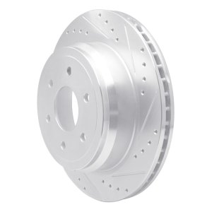 Nissan Titan XD Brake Rotor (1) - Rear Right - R1 Concepts - Drilled & Slotted - Silver - `16-`24
